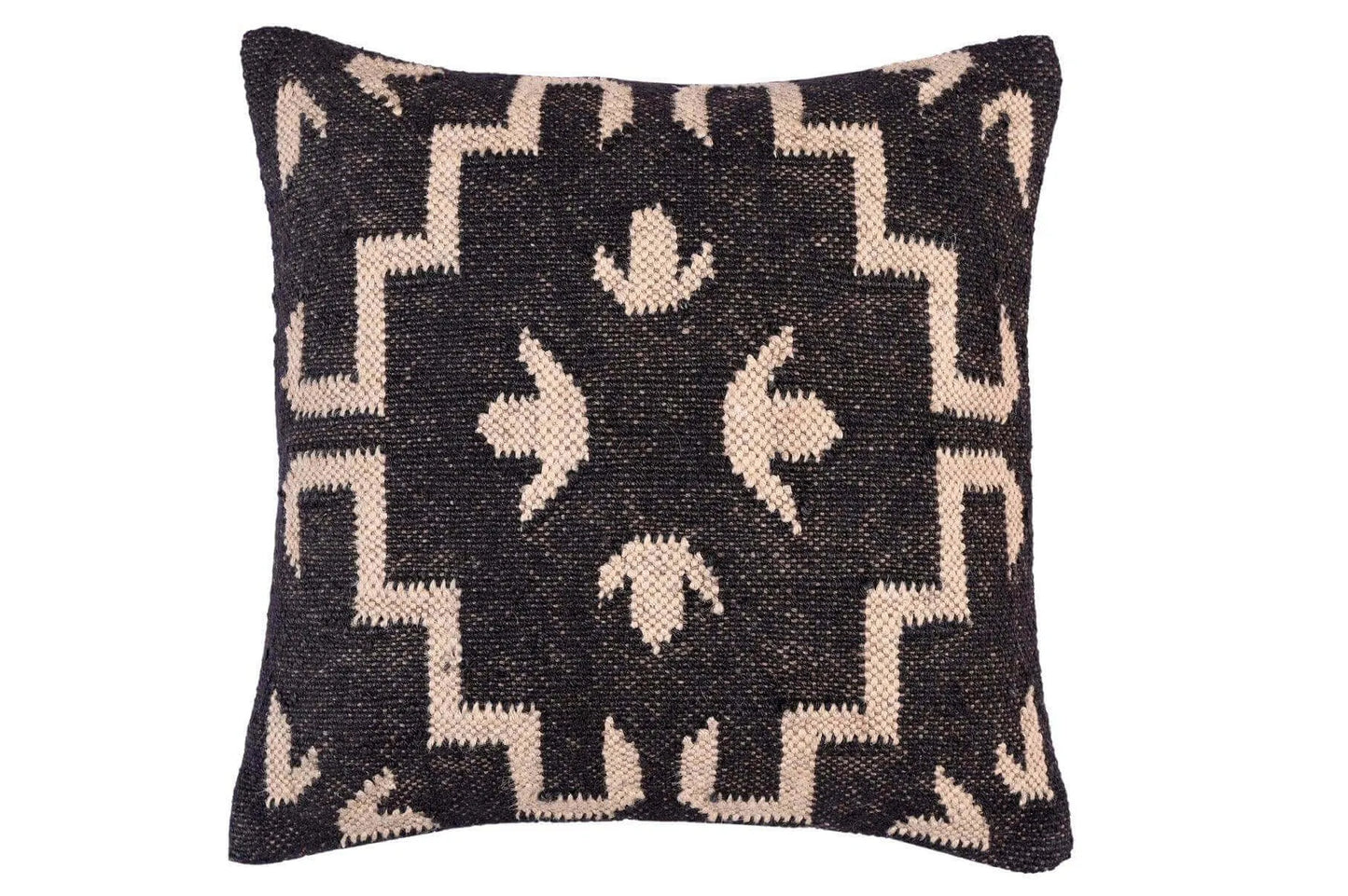 Cojin Kilim en tono blanco y negro y patrón geometrico