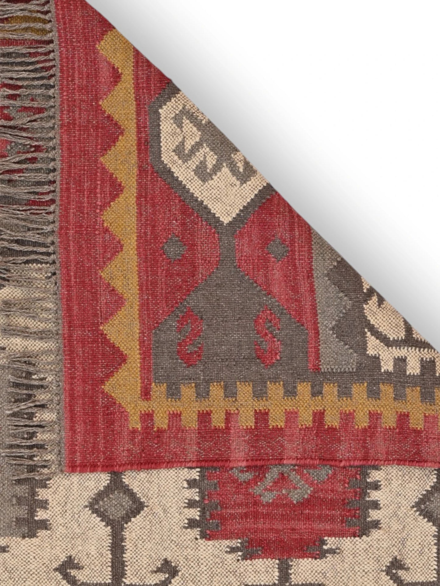 Detalle de alfombras kililm pasillo 120x180 multicolor necha a mano en fibras naturales