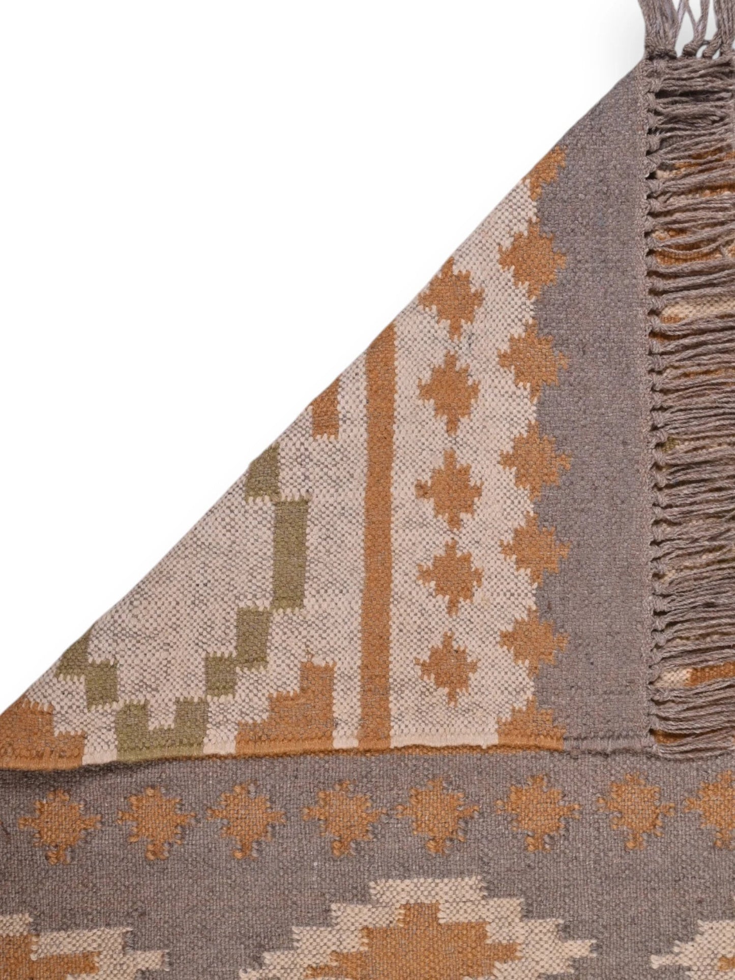 Detalle de alfombras kililm pasillo 120x180 multicolor necha a mano en fibras naturales