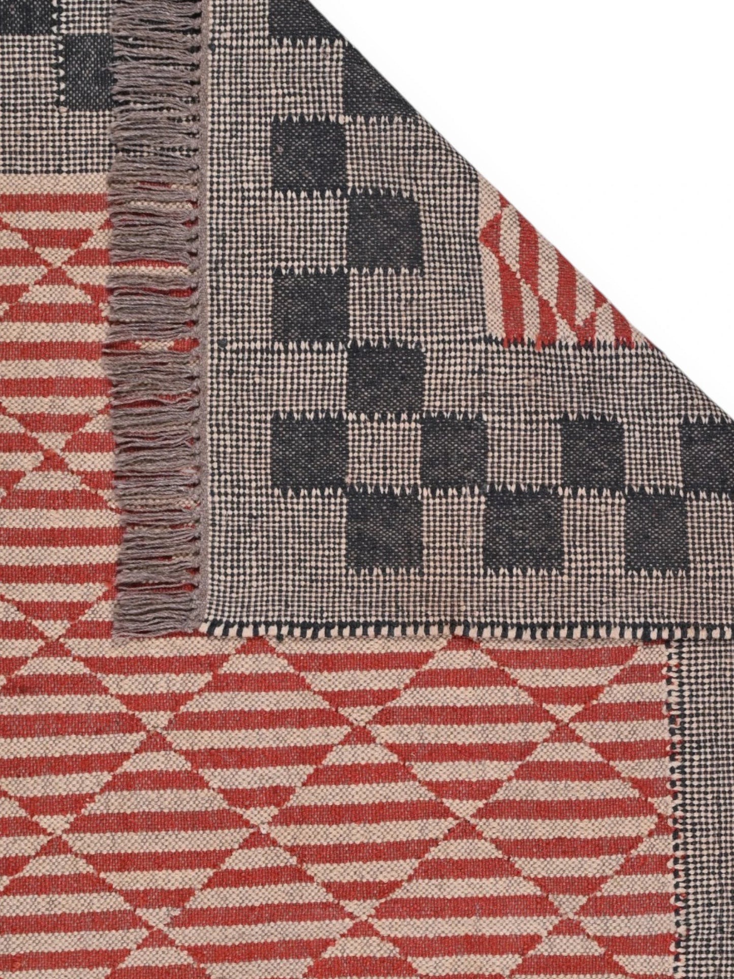 Detalle de alfombra kilim pasillo 120x180cms multicolor hecha a mano en fibras naturales