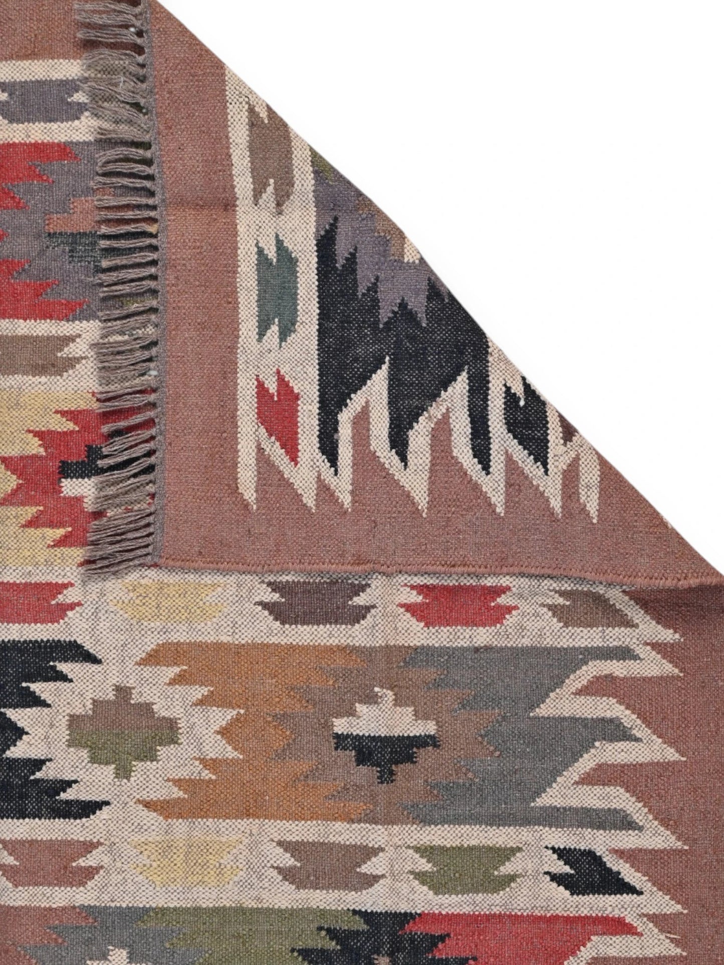 Detalle de alfombras kililm pasillo 150x240 multicolor necha a mano en fibras naturales