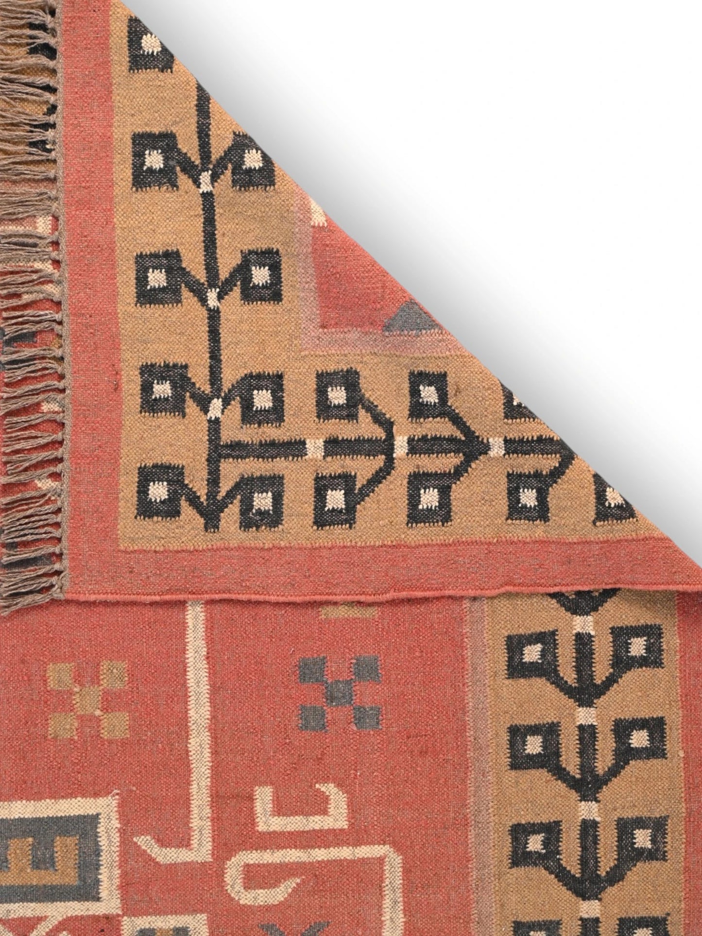 Detalle de alfombras kililm pasillo 180x270 multicolor necha a mano en fibras naturales