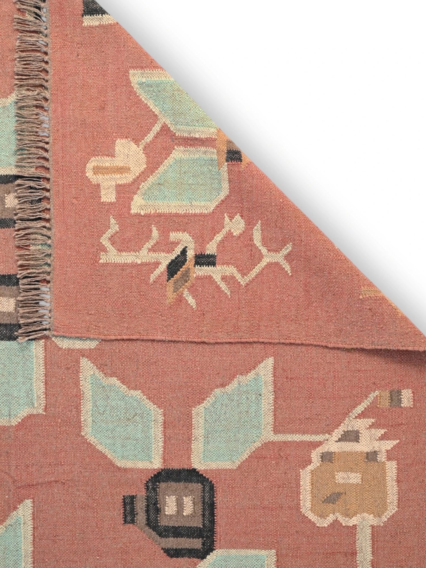 Detalle de alfombras kililm pasillo 180x270 multicolor necha a mano en fibras naturales