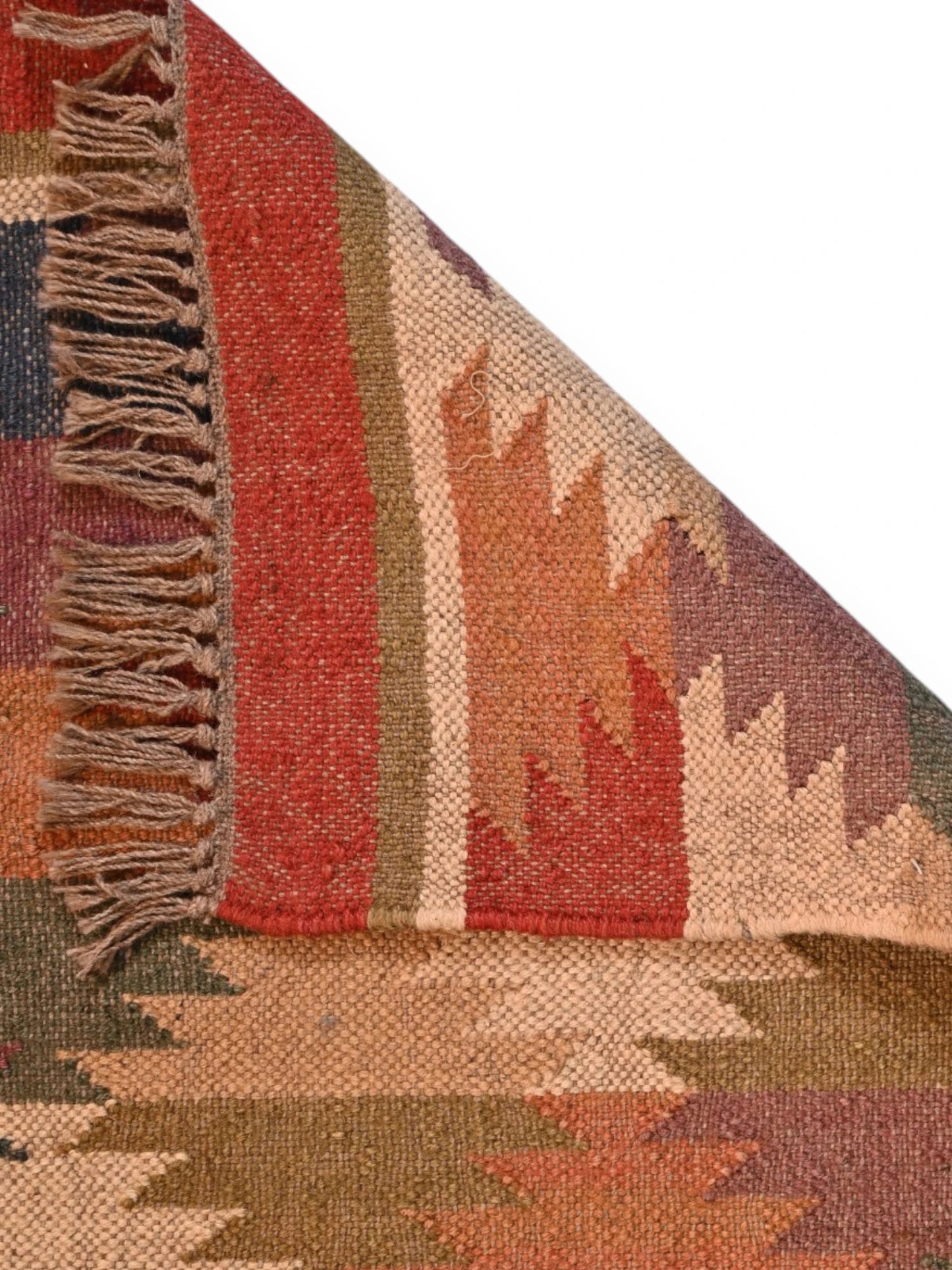 Detalle de alfombras kililm pasillo 60x150 multicolor necha a mano en fibras naturales