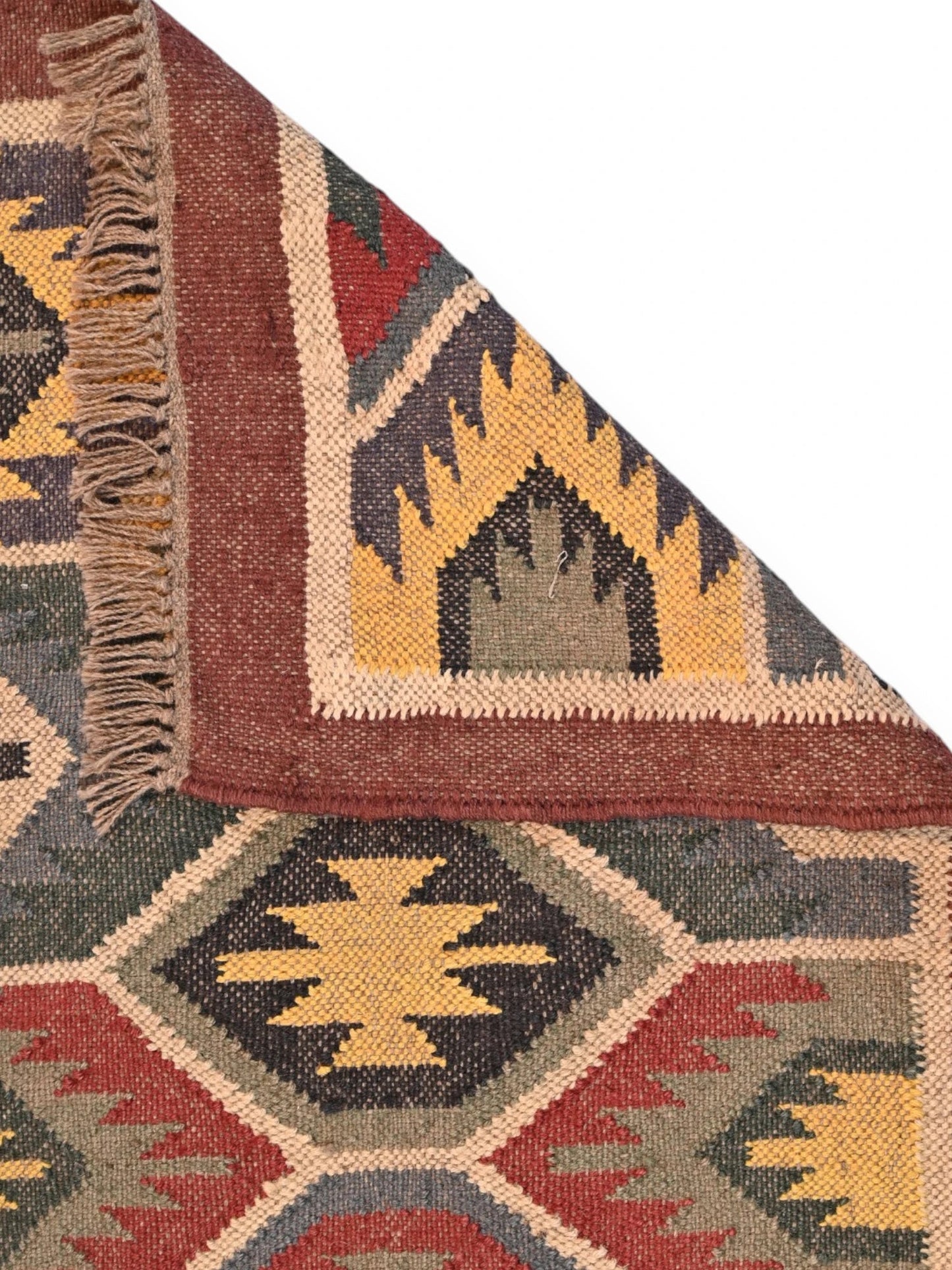 Detalle de alfombras kililm pasillo 60x150 multicolor necha a mano en fibras naturales