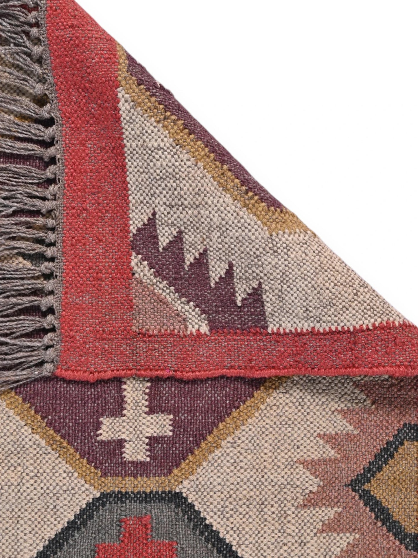Detalle de alfombras kililm pasillo 60x180 multicolor necha a mano en fibras naturales