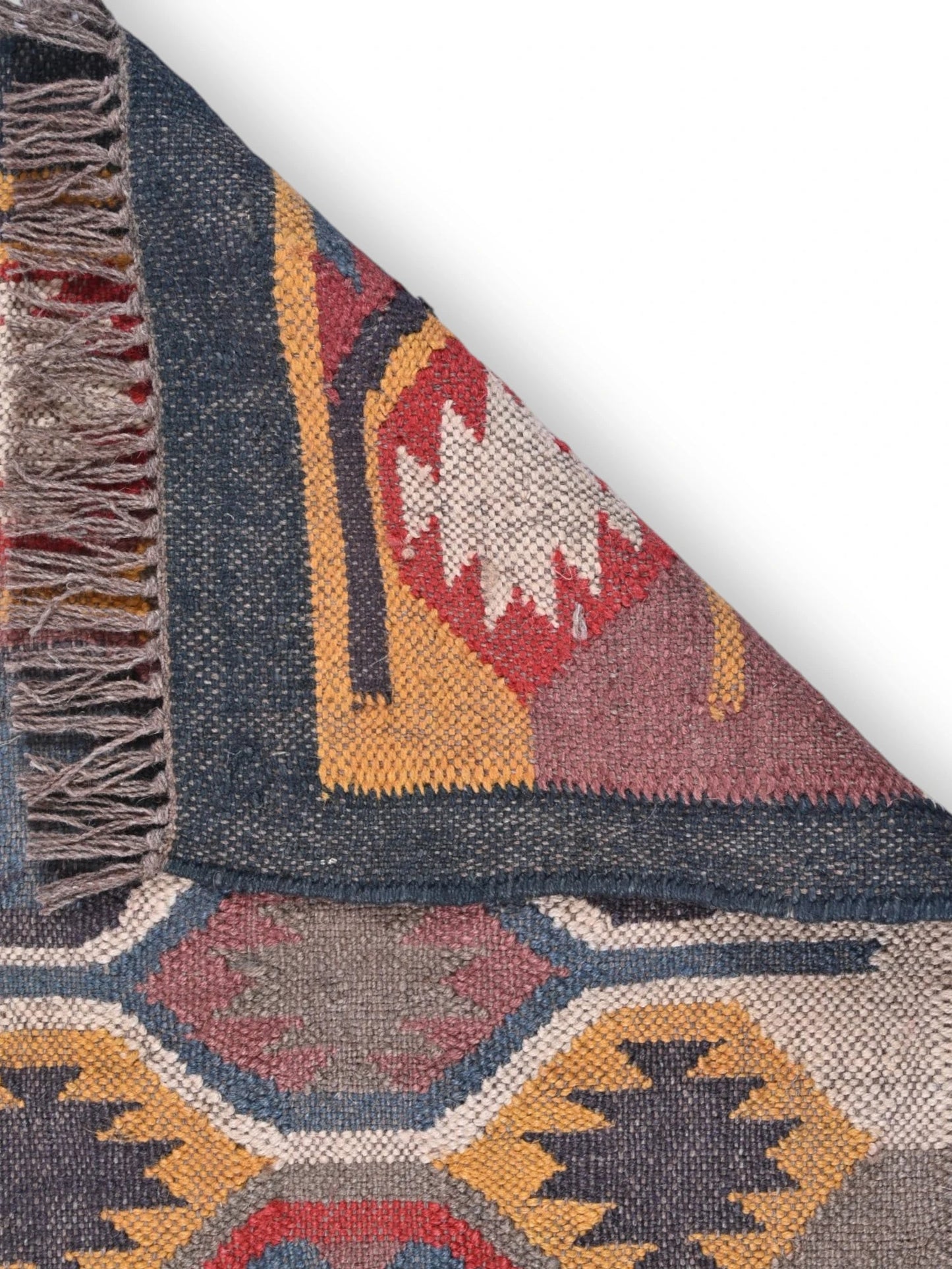 Detalle de alfombras kililm pasillo 60x90 multicolor necha a mano en fibras naturales