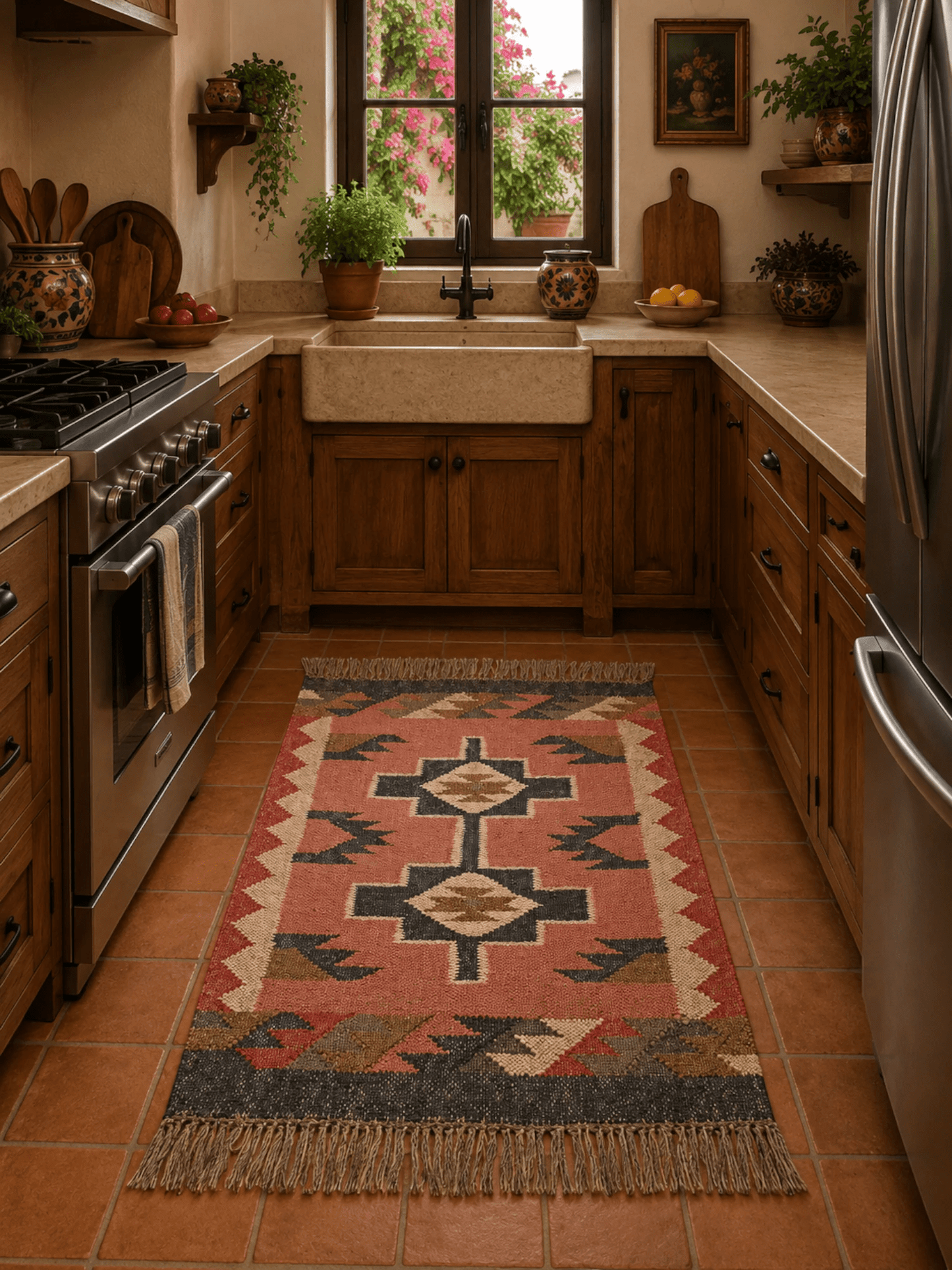 Alfombra Kilim 60x90 cms para (comedor, salón, dormitorio...dinning, living, room) multicolor de yute y lana.