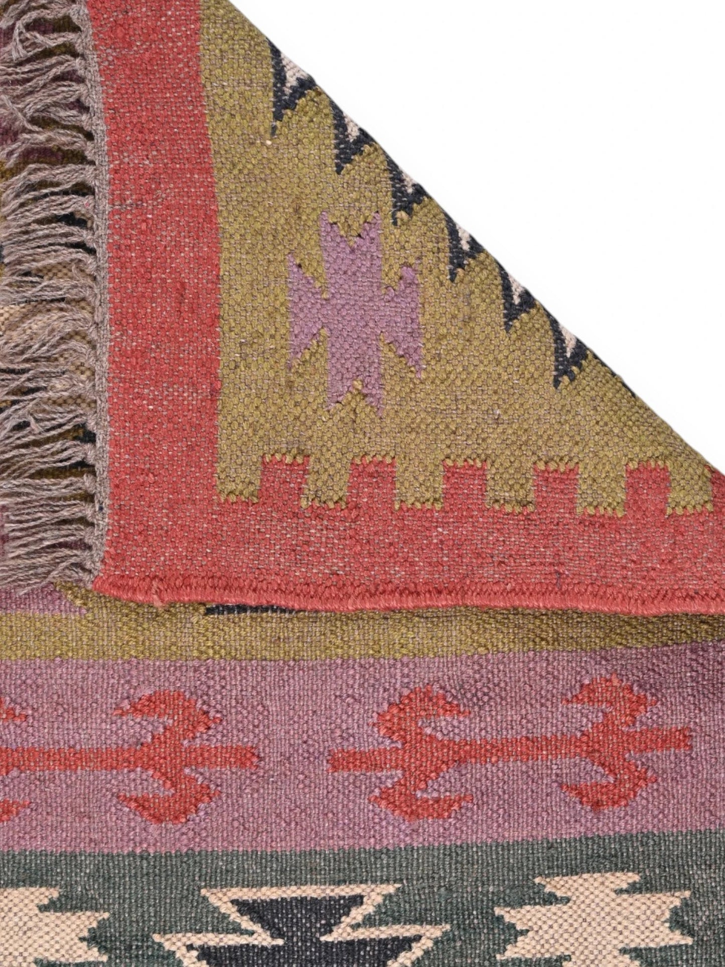 Detalle de alfombras kililm pasillo 60x90 multicolor necha a mano en fibras naturales