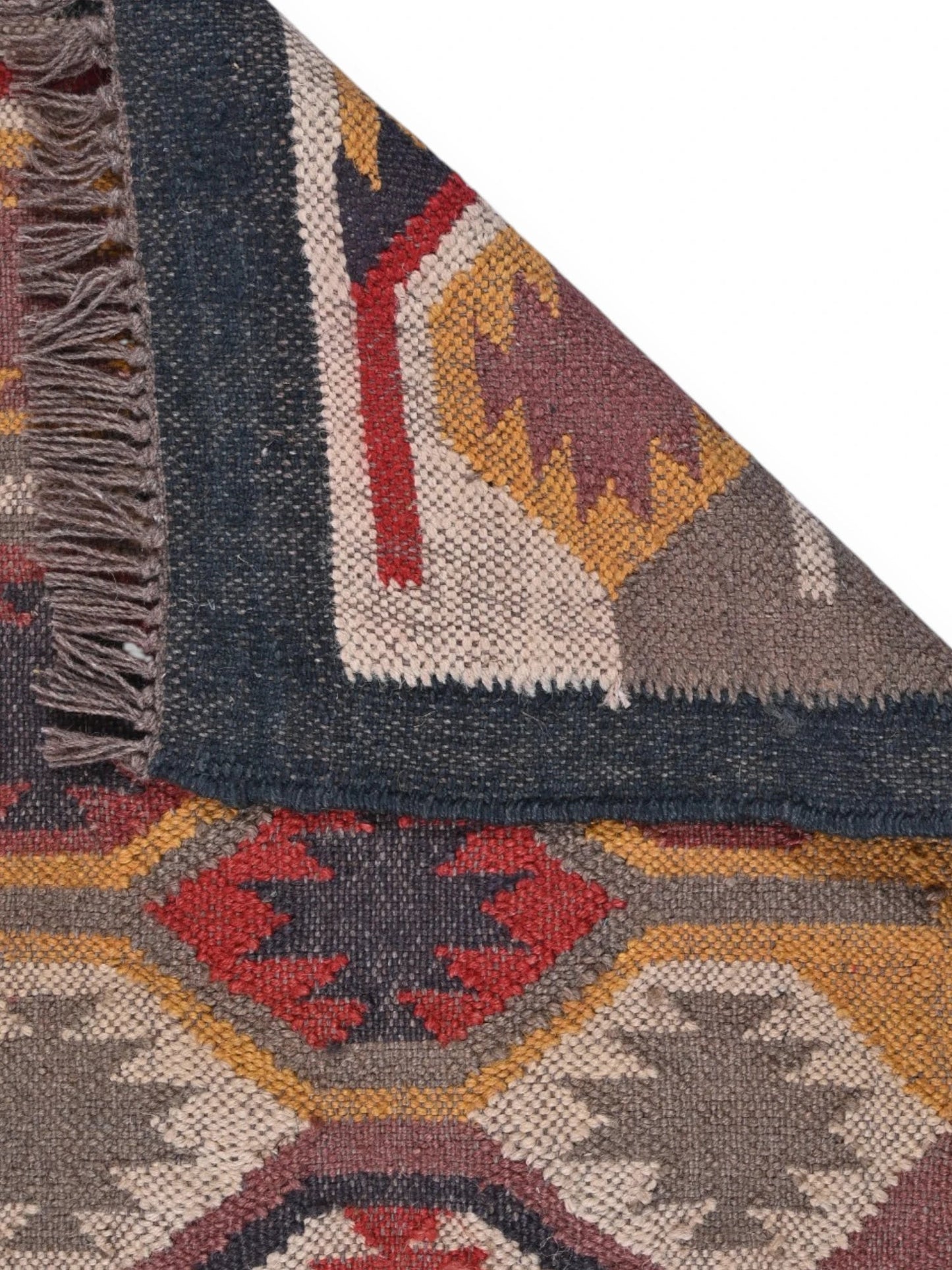 Detalle de alfombras kililm pasillo 60x90 multicolor necha a mano en fibras naturales