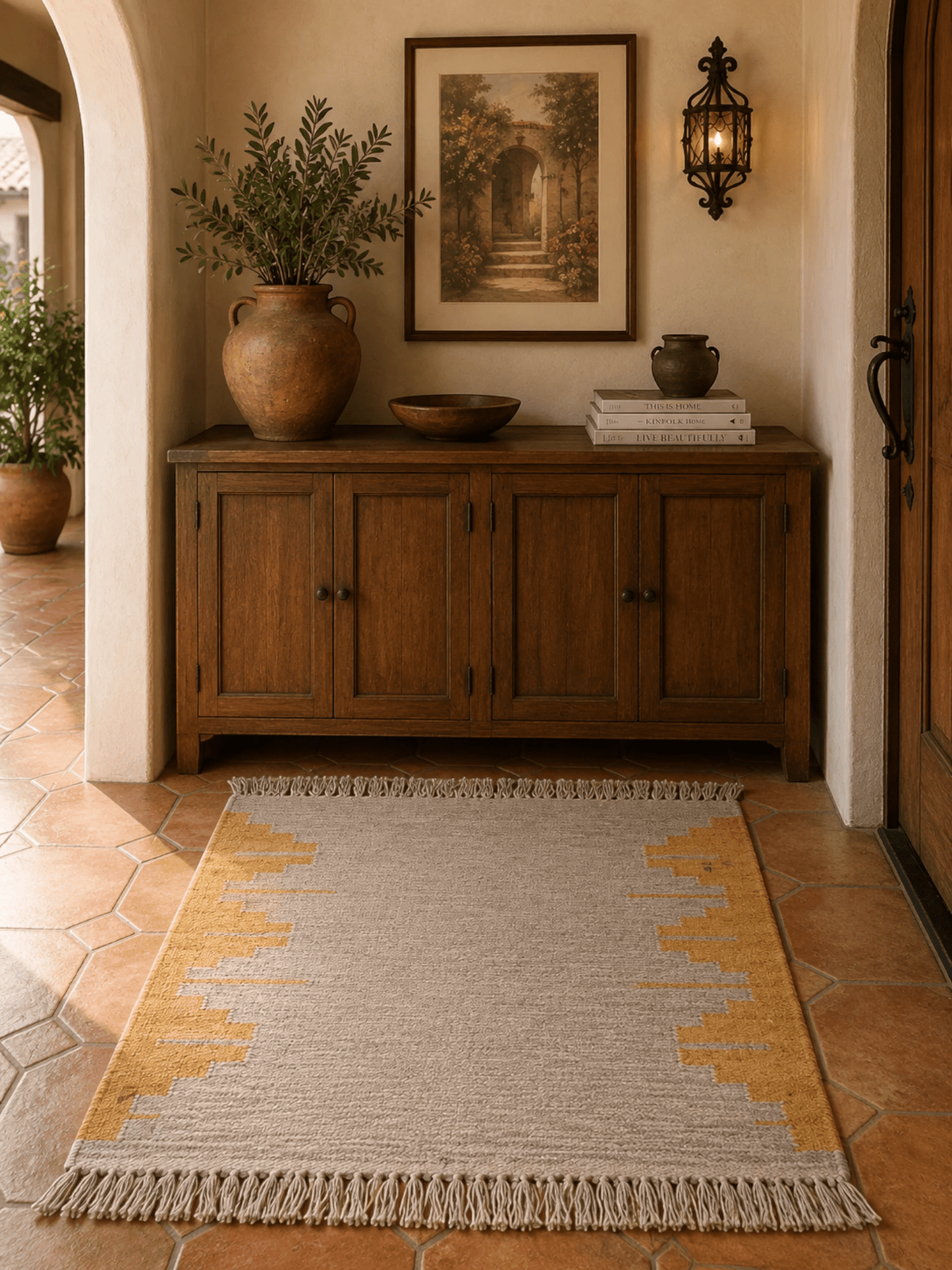 Alfombra Kilim 60x90 cms para (comedor, salón, dormitorio...dinning, living, room) multicolor de yute y lana.