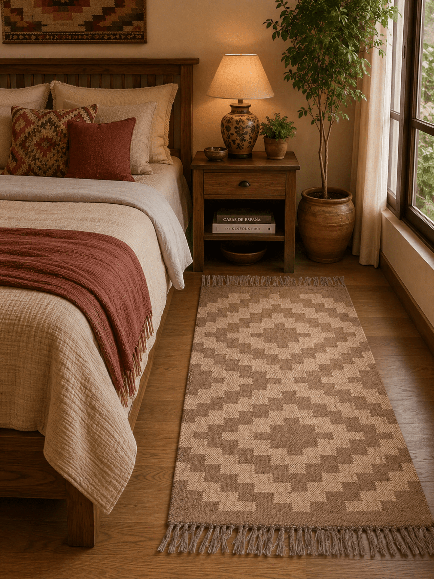 Alfombra Kilim 60x90 cms para (comedor, salón, dormitorio...dinning, living, room) multicolor de yute y lana.