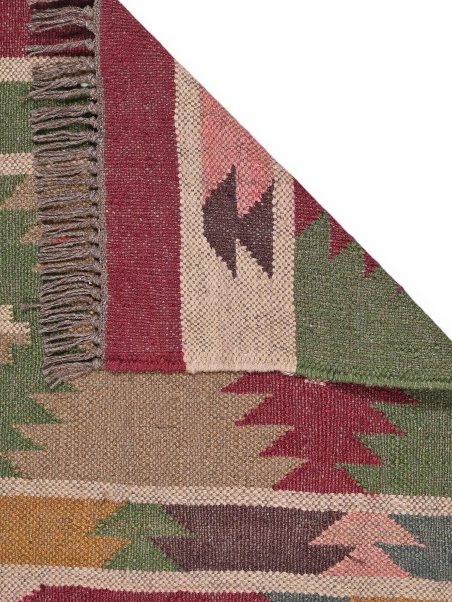 Detalle de alfombra kilim pasillo 60x90 multicolor hecha a mano en fibras naturales