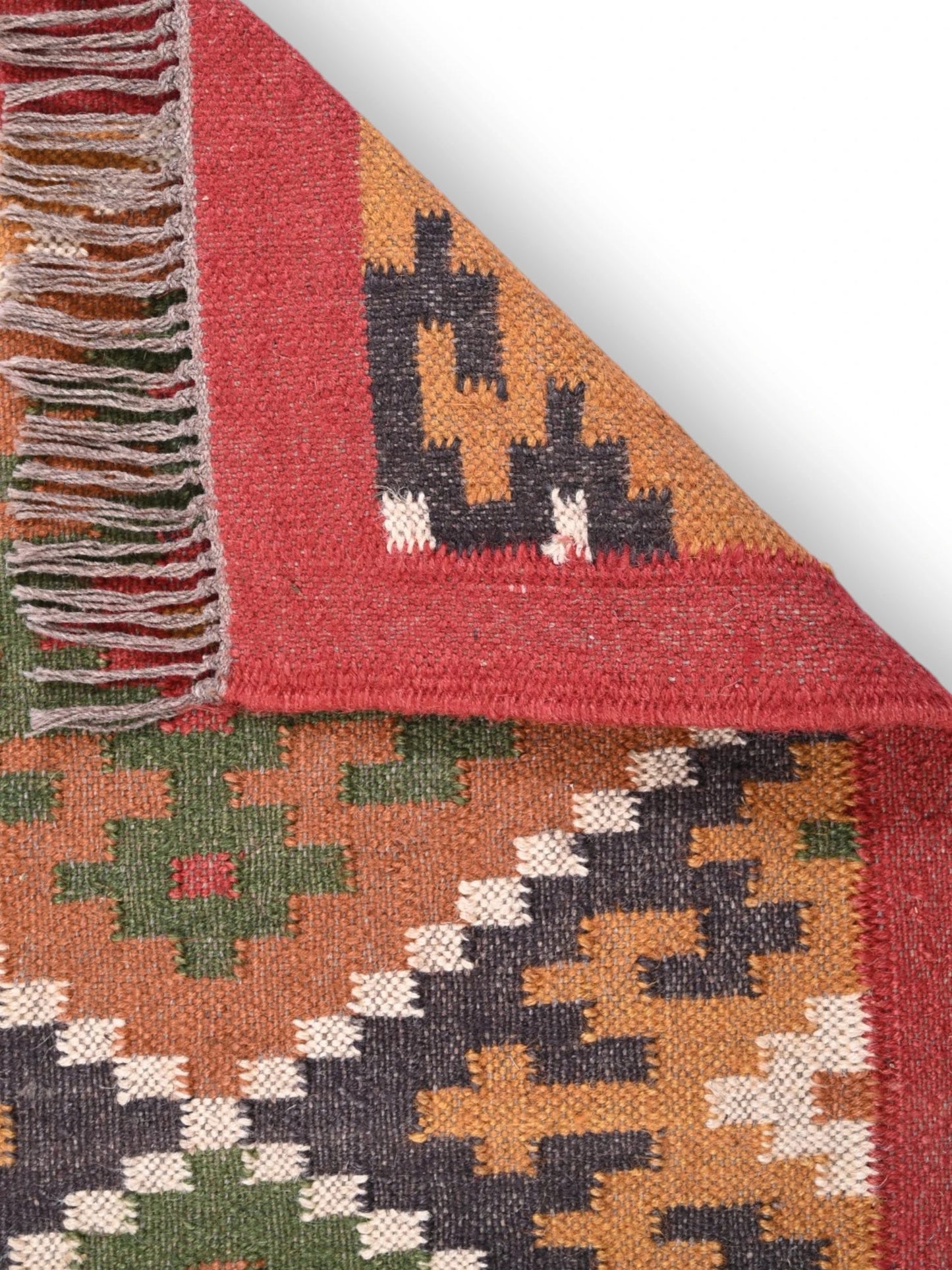 Detalle de alfombras kililm pasillo 60x90 multicolor necha a mano en fibras naturales