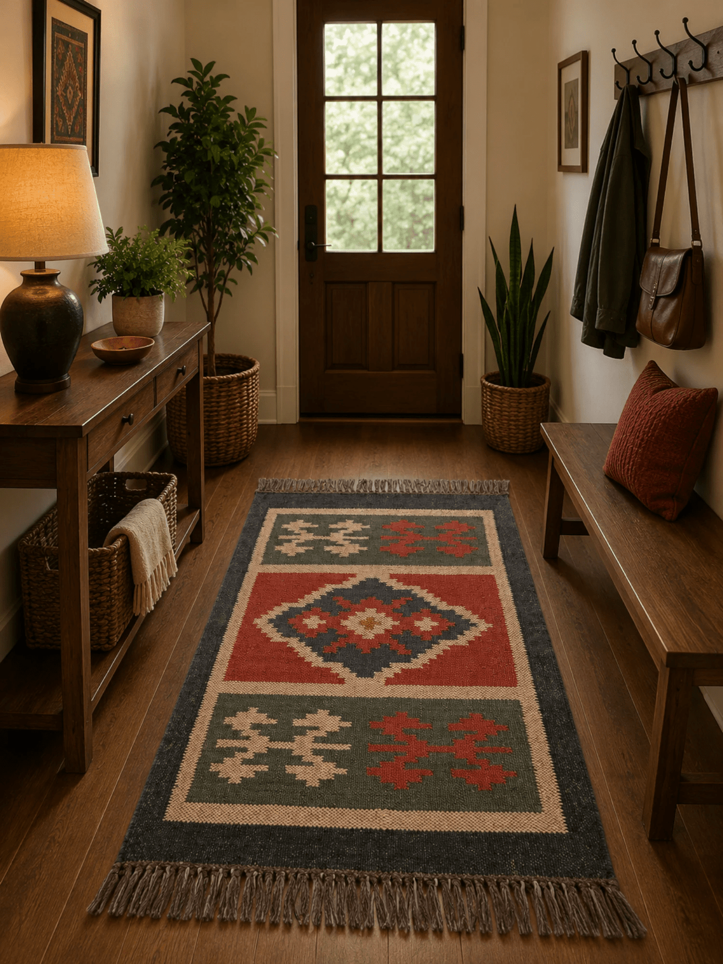 Alfombra Kilim 60x90 para (comedor, salón, dormitori dinning, living, room) multicolor de yute y lana.