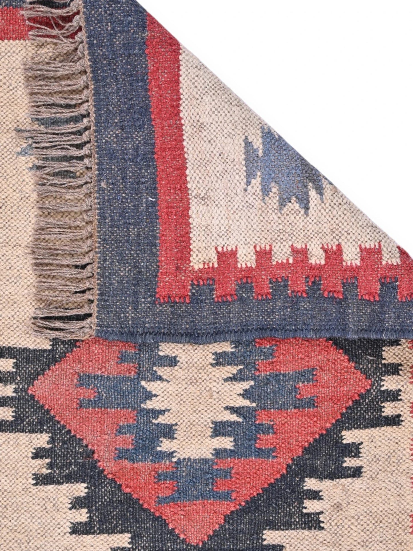 Detalle de alfombras kililm pasillo 60x90 multicolor necha a mano en fibras naturales