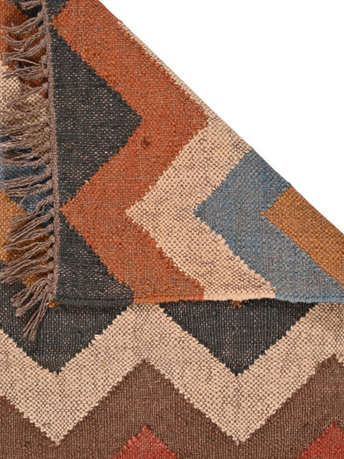 Detalle de alfombras kililm pasillo 60x90 multicolor necha a mano en fibras naturales