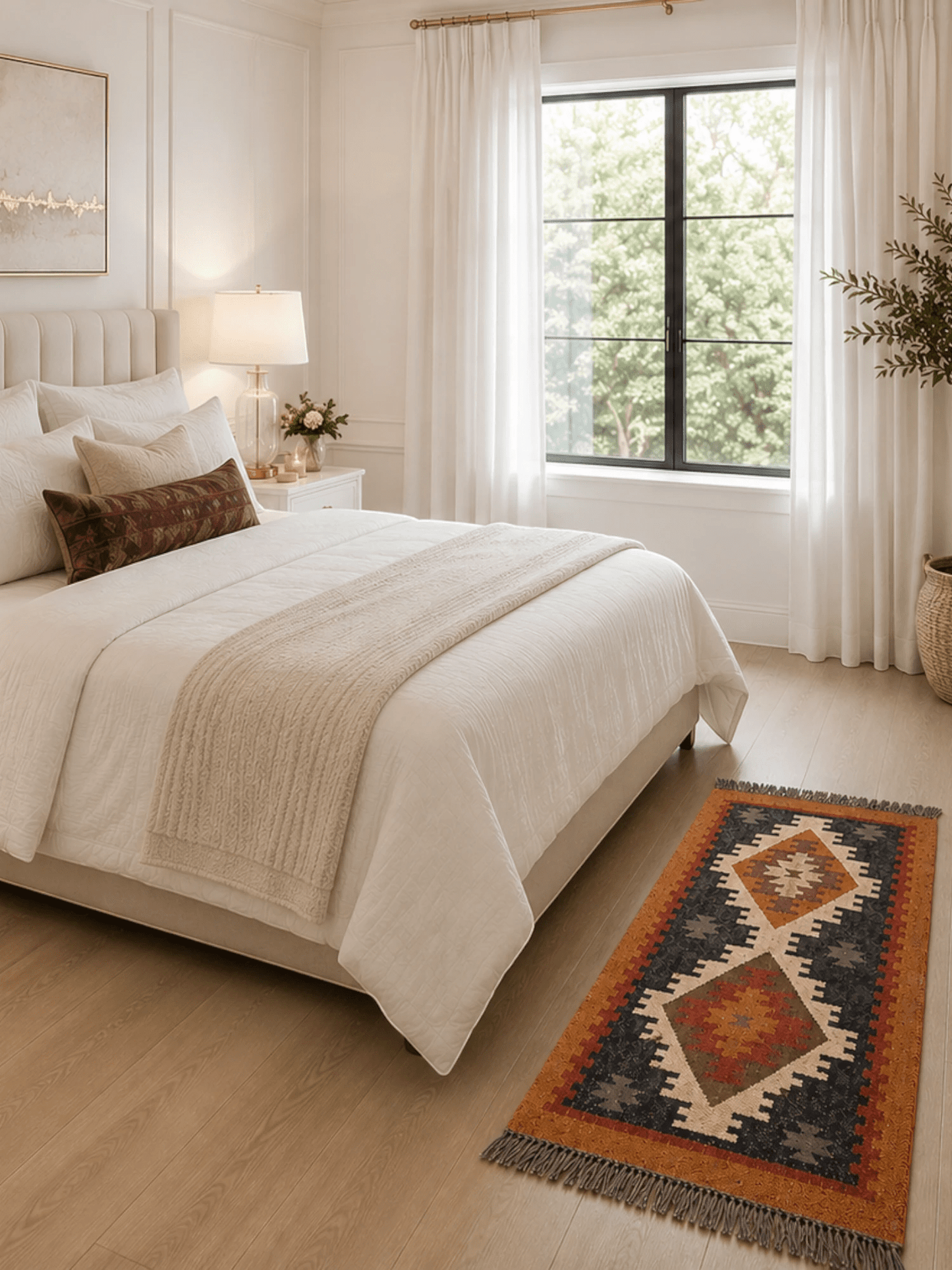 Alfombra Kilim 75x120 para (comedor, salón, dormitorio...dinning, living, room) multicolor de yute y lana.