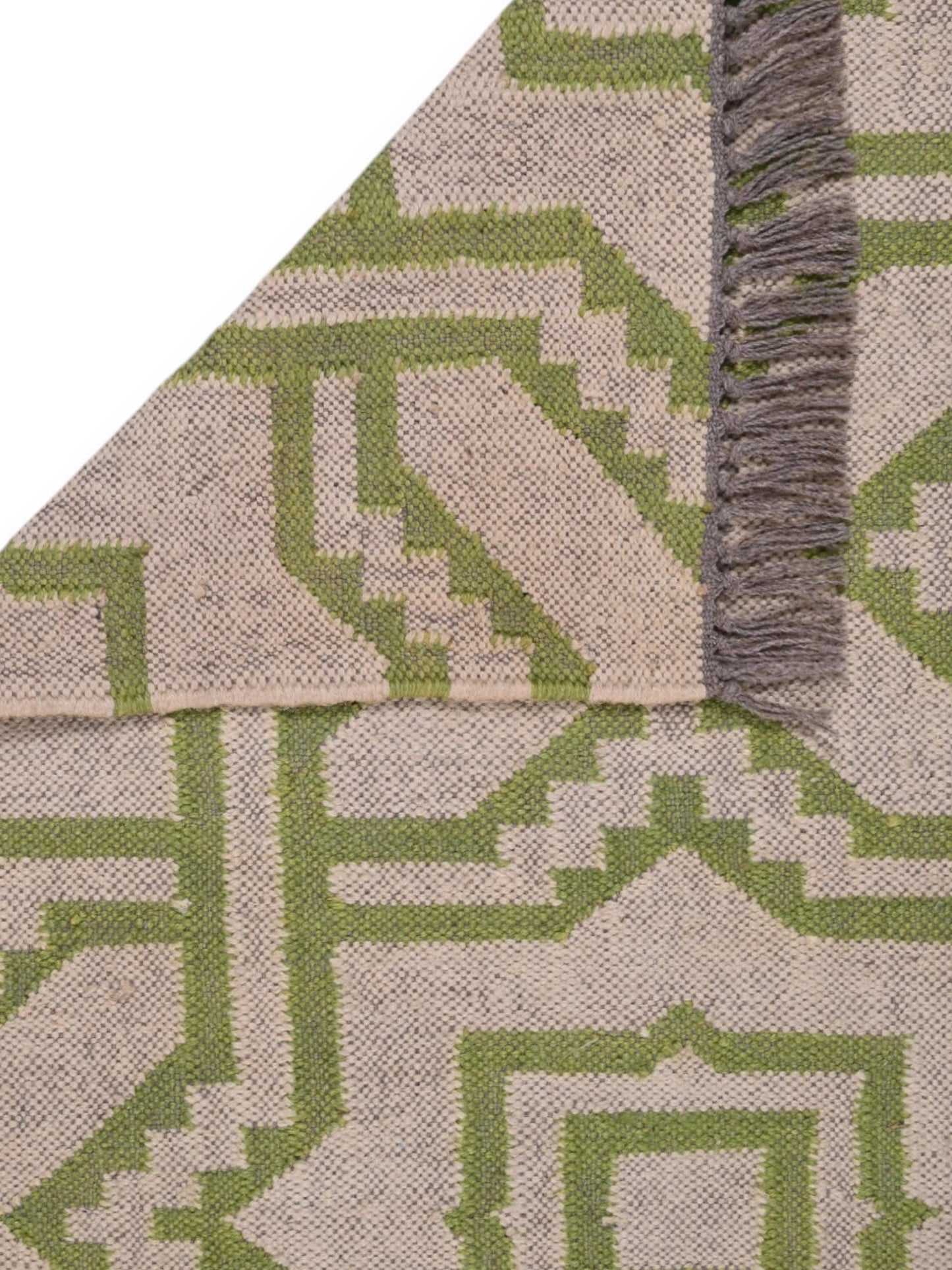 Detalle de alfombra kilim pasillo 75x180 beige hecha a mano en fibras naturales
