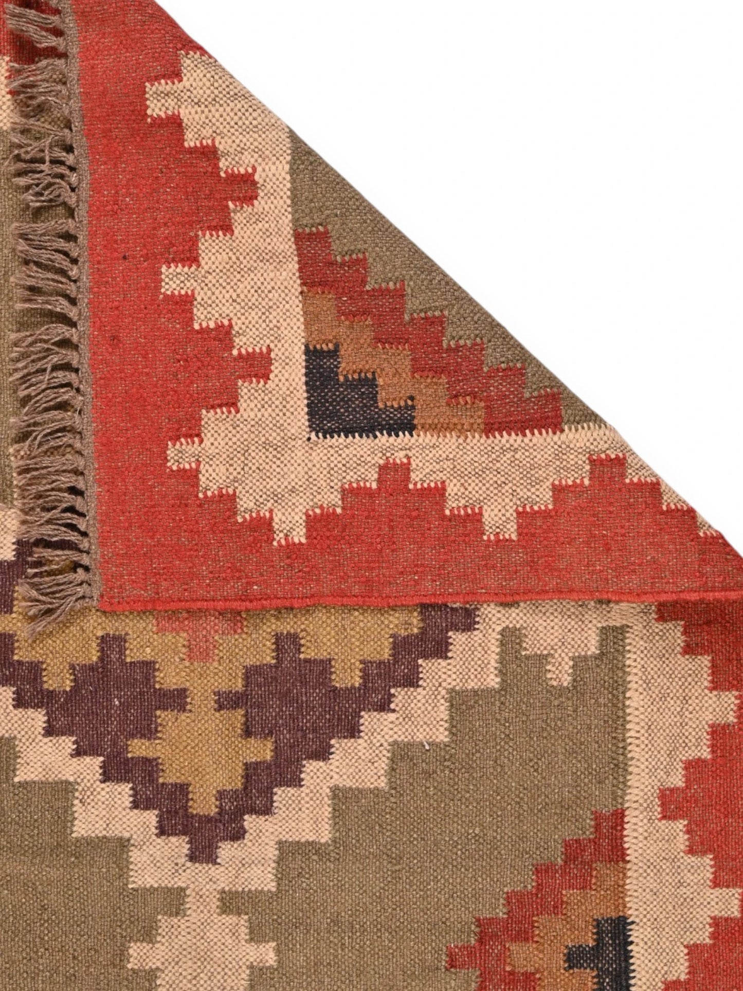 Detalle de alfombras kililm pasillo 90x150 multicolor necha a mano en fibras naturales