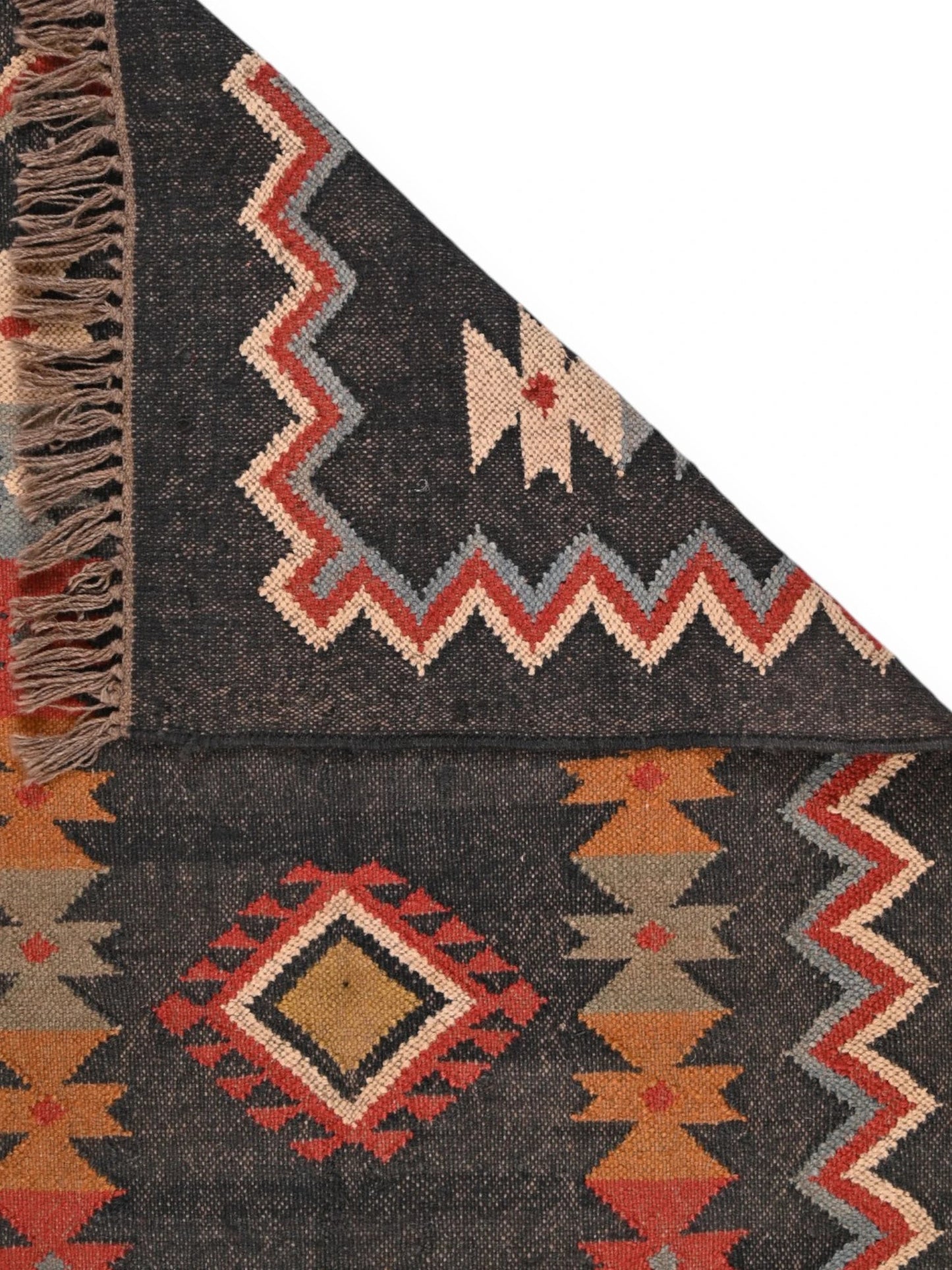 Detalle de alfombras kililm pasillo 90x150 multicolor necha a mano en fibras naturales