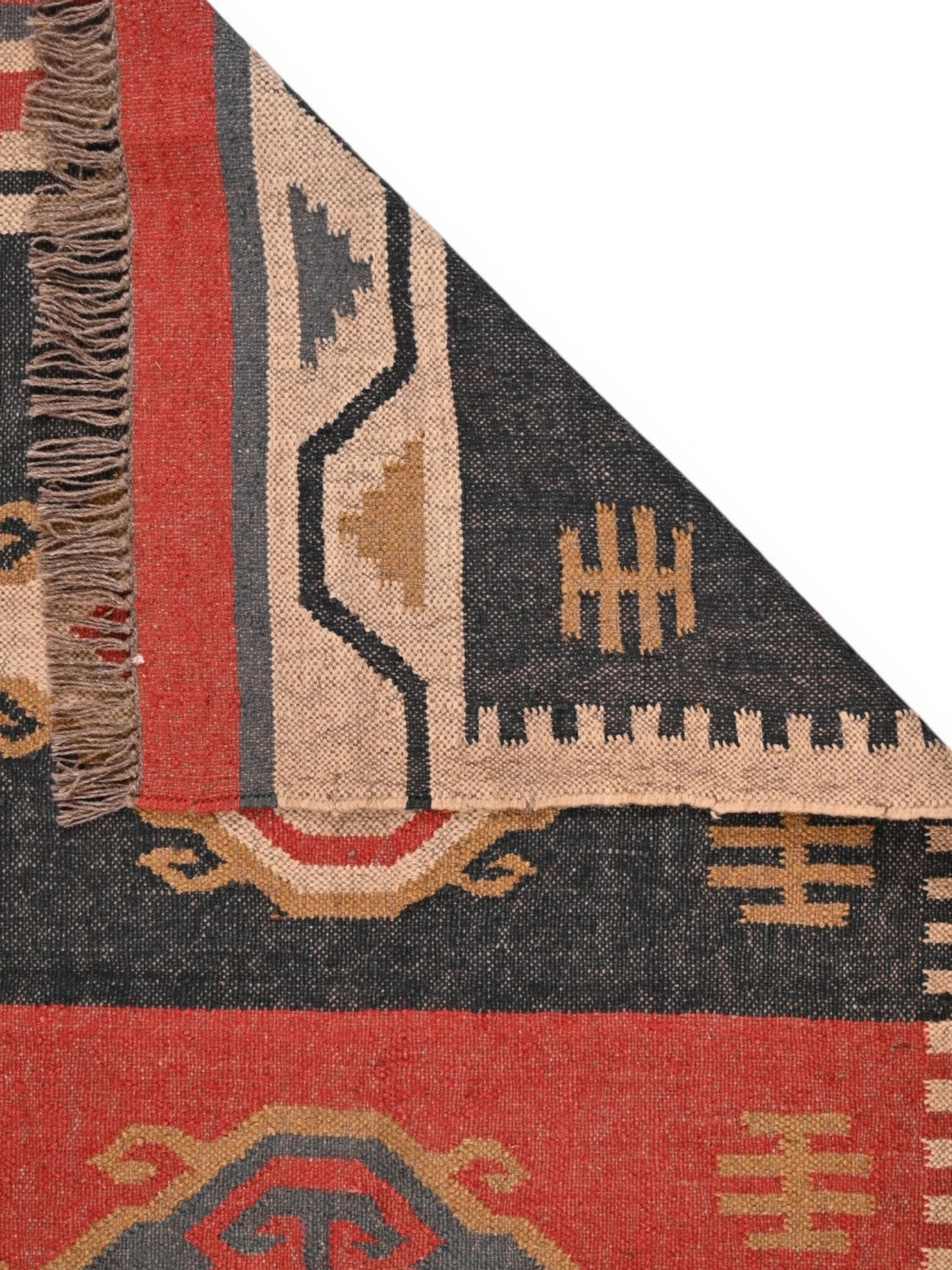Detalle de alfombras kililm pasillo 90x150 multicolor necha a mano en fibras naturales