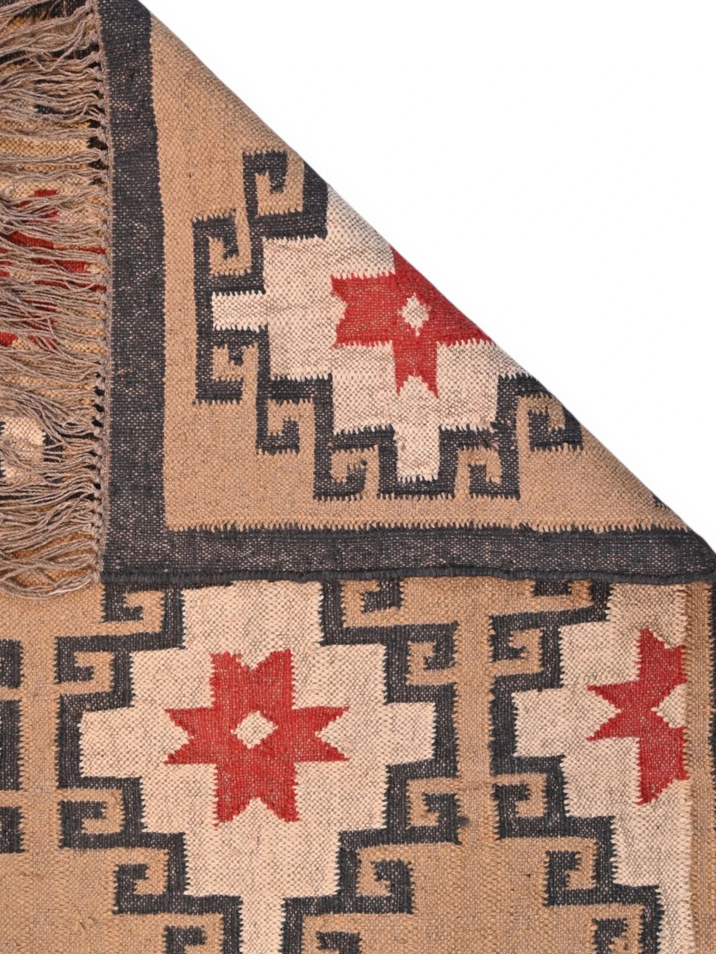 Detalle de alfombras kililm pasillo 90x150 multicolor necha a mano en fibras naturales