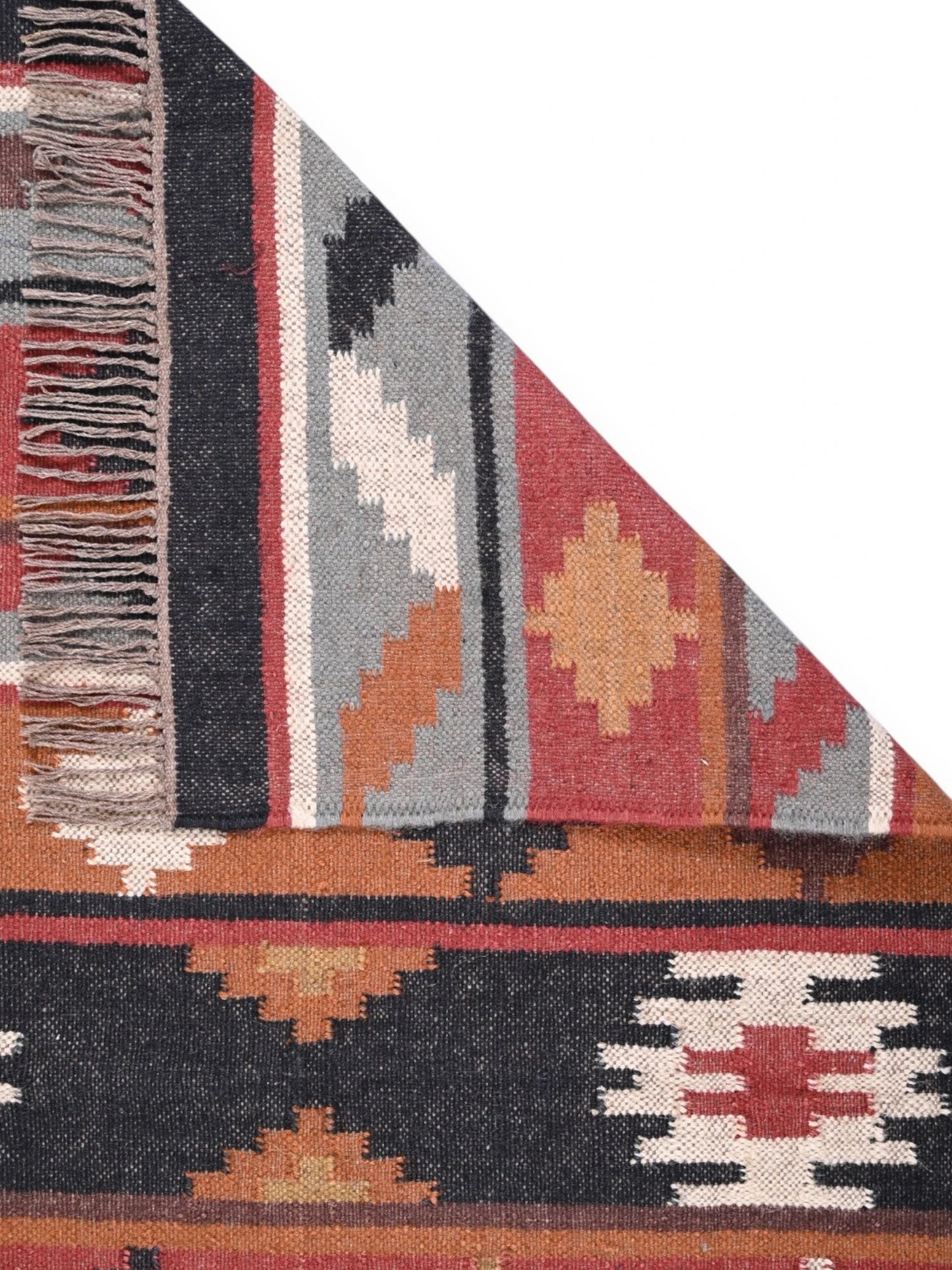 Detalle de alfombras kililm pasillo 90x50 multicolor necha a mano en fibras naturales