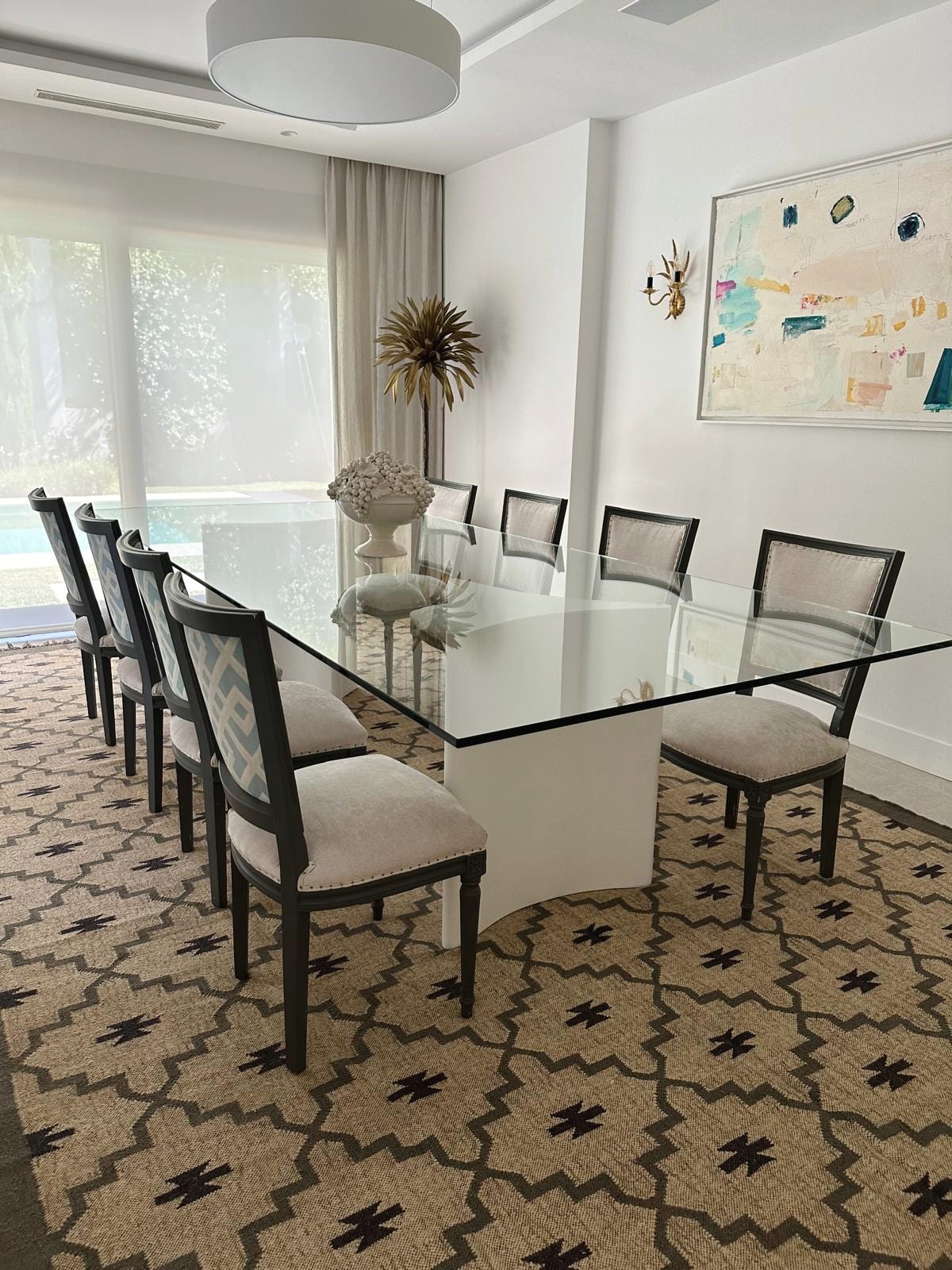 alfombra kilim gris y azul en casa de Cristina