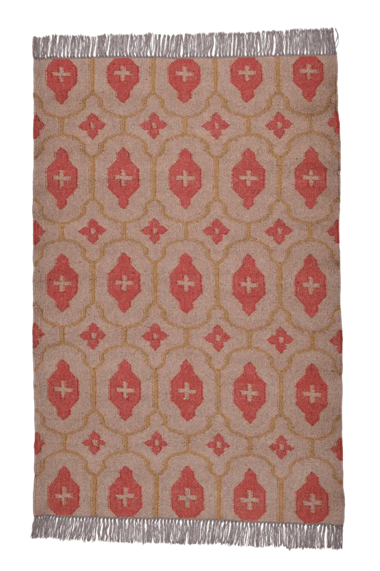 alfombra kilim clasica roja y mostaza