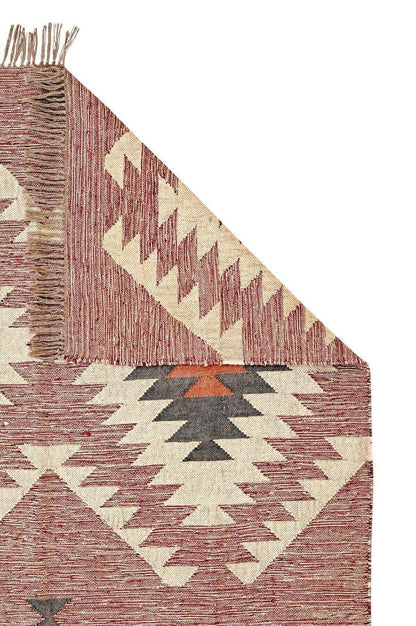 Alfombra Kilim Grande, diseño étnico, clásico, tradicional, tonos tierra,  multicolor- hecha a mano de Lana y Yute - 120x180