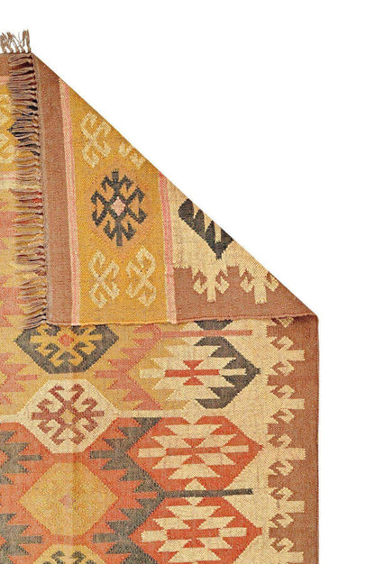 Alfombra Kilim Grande, diseño étnico, clásico, tradicional, multicolor- hecha a mano de Lana y Yute - 120x180