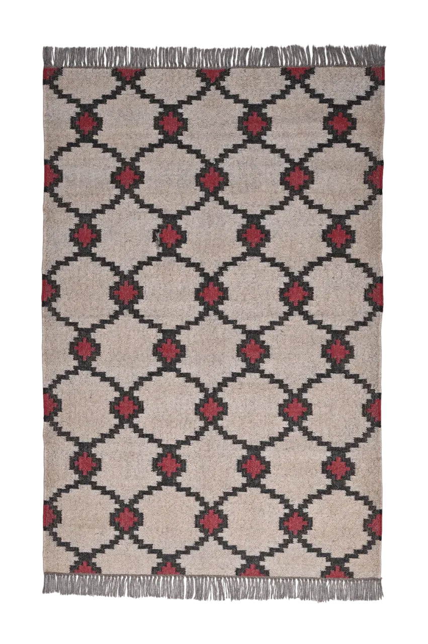 alfombra kilim moderna roja y negra