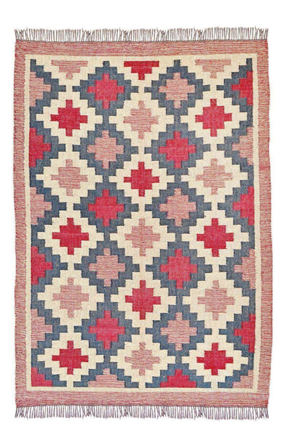 Alfombra Kilim Grande, diseño étnico, clásico, tradicional, moderno, multicolor- hecha a mano de Lana y Yute - 150x210