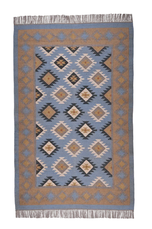 alfombra kilim tonos azules 