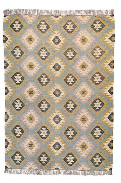 Alfombra Kilim Grande, diseño étnico, moderno, tradicional, hecha a mano de Lana y Yute - 180x270 cm - Origen India -Tintes Naturales- Fibras Sostenibles