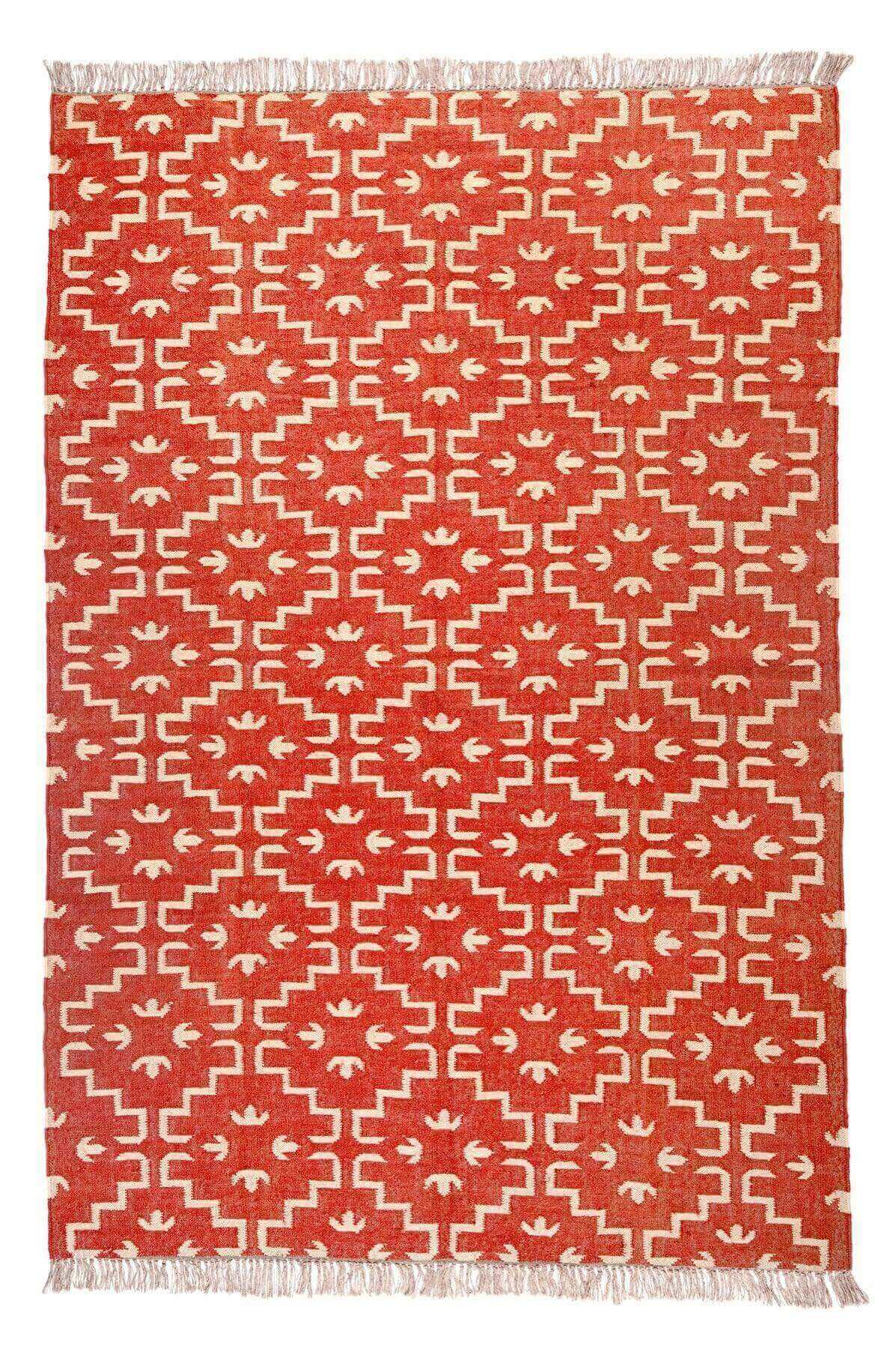 Alfombra Kilim Grande, diseño étnico, moderno, tradicional, hecha a mano de Lana y Yute - 180x270 cm - Origen India -Tintes Naturales- Fibras Sostenibles