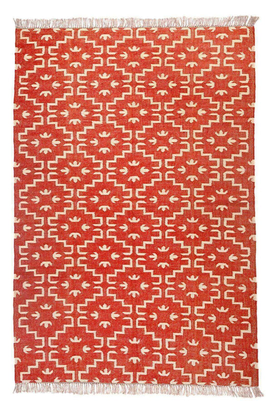 Alfombra Kilim Grande, diseño étnico, moderno, tradicional, hecha a mano de Lana y Yute - 180x270 cm - Origen India -Tintes Naturales- Fibras Sostenibles