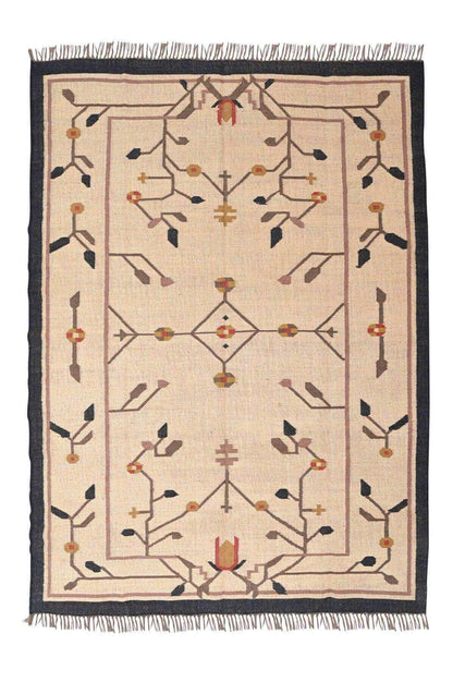 Alfombra Salon Kilim Grande, diseño étnico, moderno, tradicional, hecha a mano de Lana y Yute - 240x300