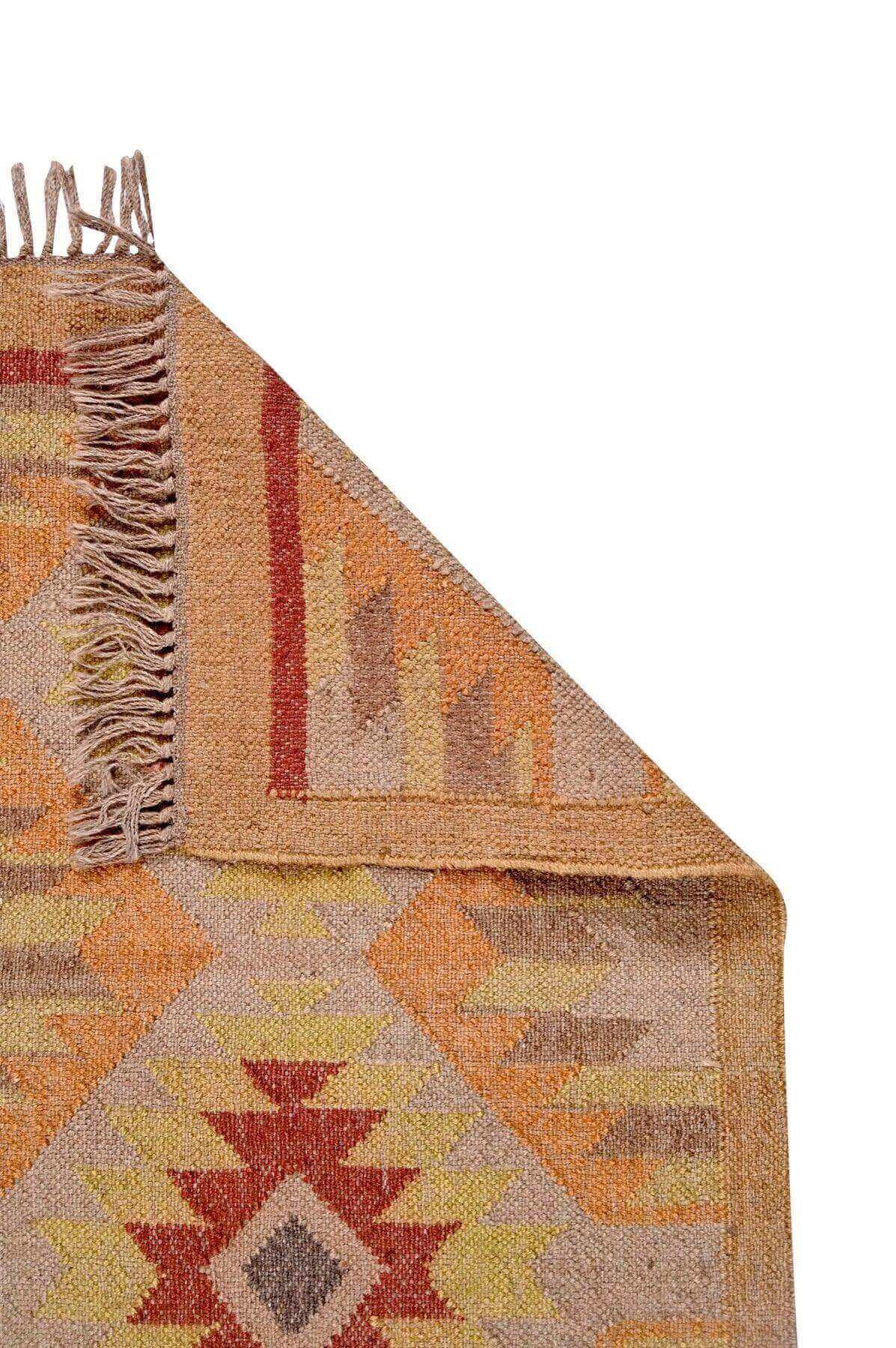 alfombra kilim,  pequeña, multicolor, étnica, reversible, artesanal, India.