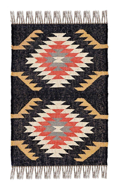 alfombra kilim,  pequeña, multicolor, étnica, reversible, artesanal, India.