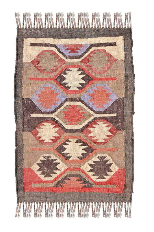 alfombra kilim,  pequeña, multicolor, étnica, reversible, artesanal, India.