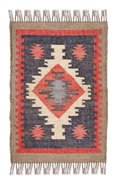 alfombra kilim,  pequeña, multicolor, étnica, reversible, artesanal, India.