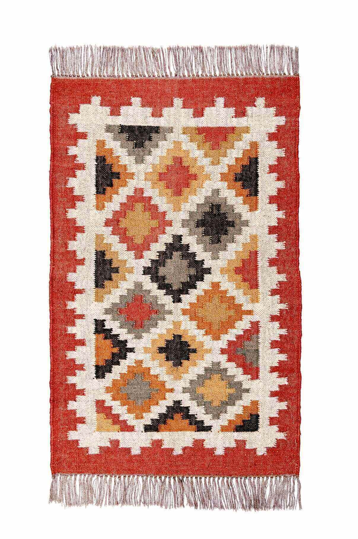 alfombra kilim de yute y lana, alfombra de fibras naturales