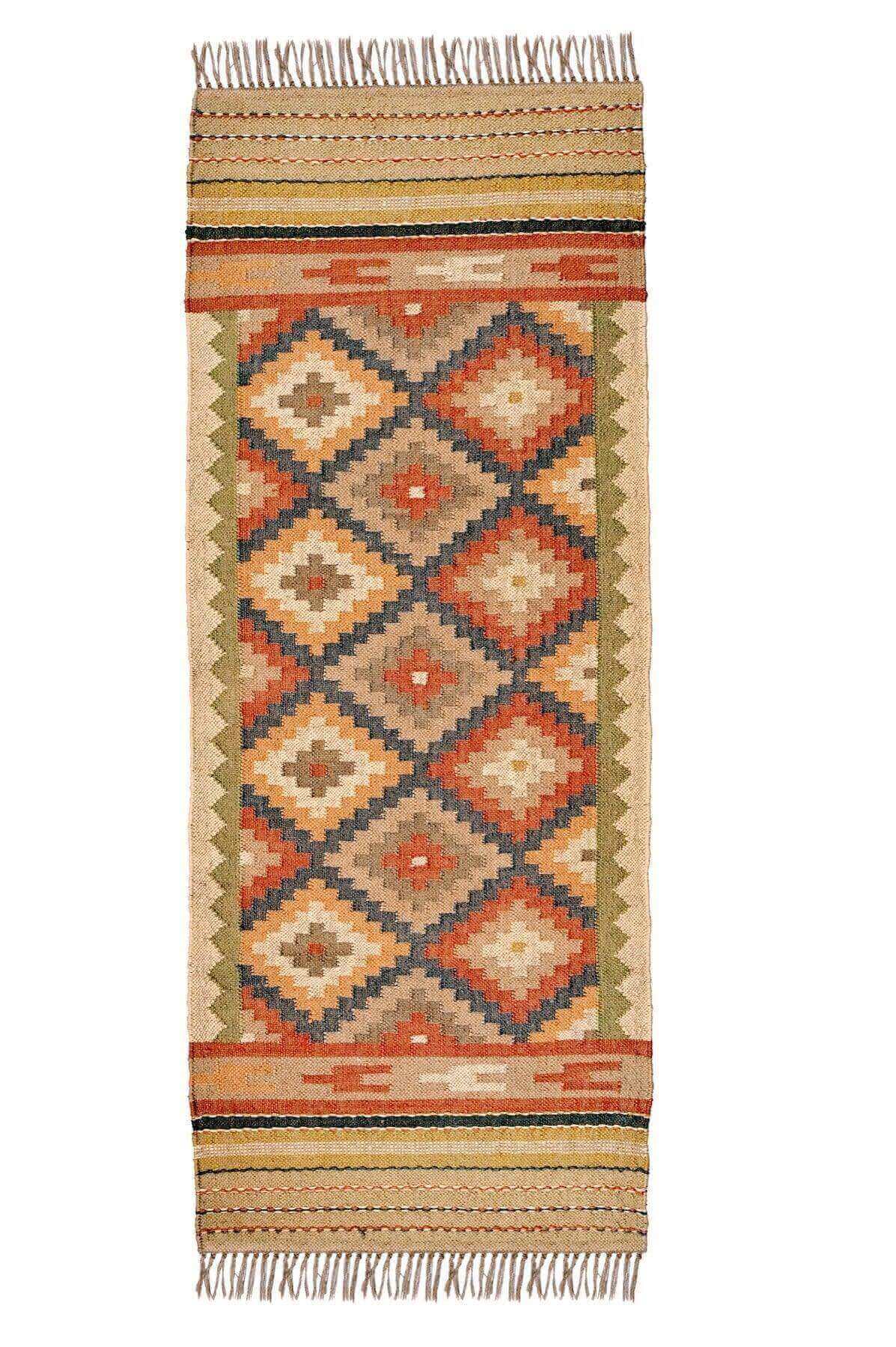 alfombra kilim, de lana y yute, kilim de pasillo hecha a mano en fibras sostenibles. Más de 400 modelos, más de 35 medidas.