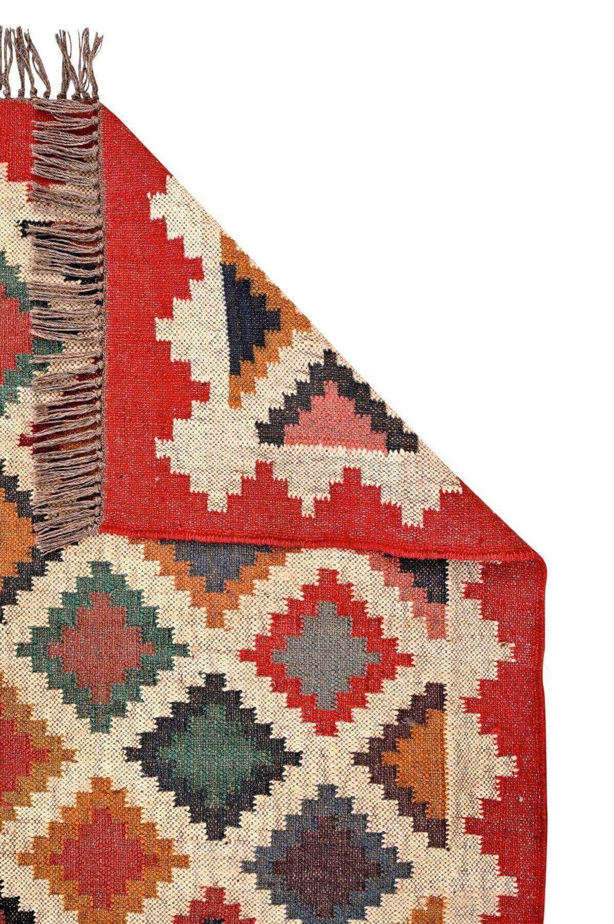 Alfombra Kilim de pasillo, pasillero, etnica, tradicional, multicolor, moderna, hecha a mano de Lana y Yute - 75x240 cm