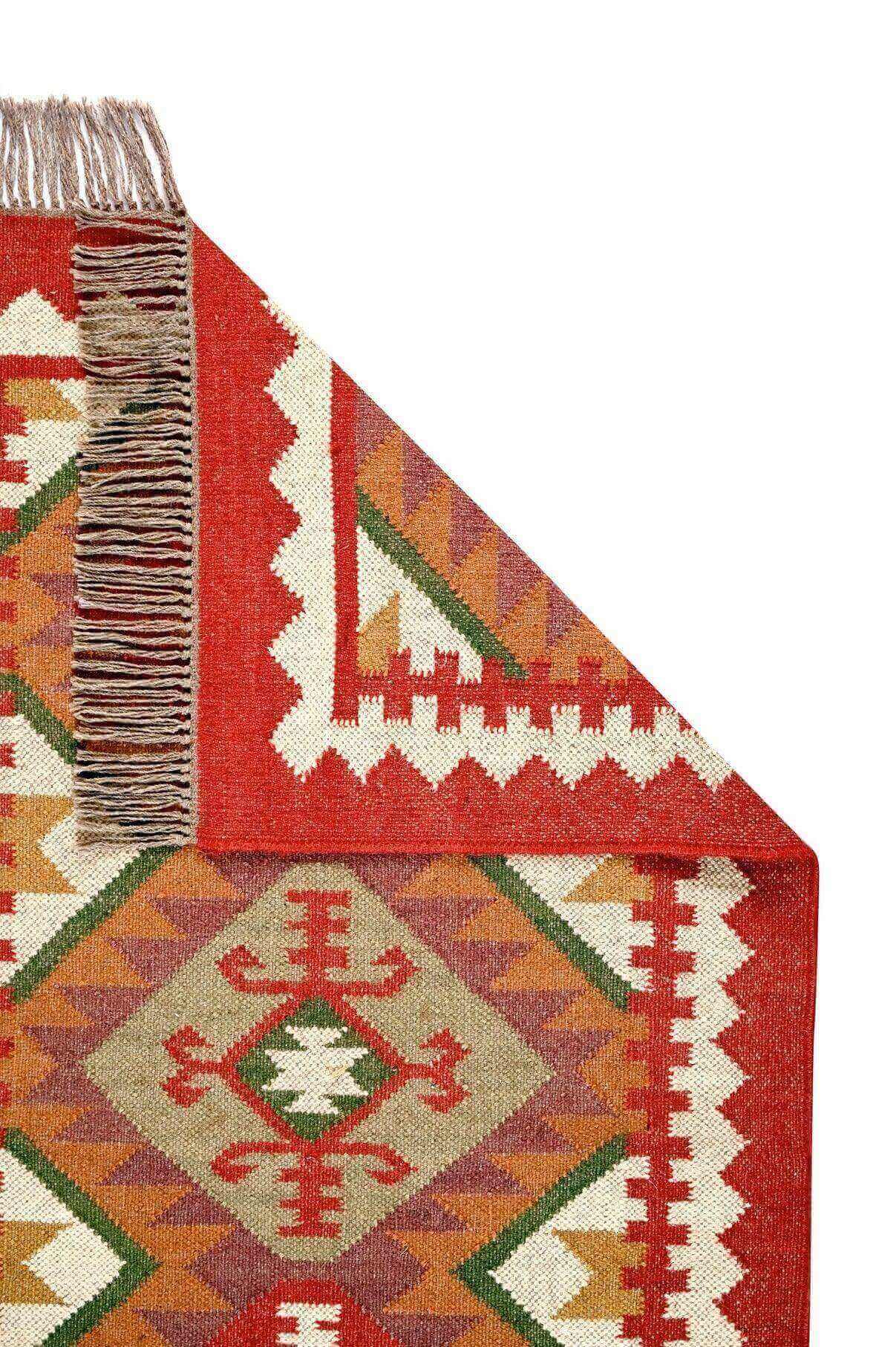 Alfombra Kilim de pasillo, tres metros, pasillero, étnica, moderno, tradicional, multicolor, moderna, hecha a mano de Lana y Yute - 75x300 cm - Origen India -Tintes Naturales- Fibras Sostenibles