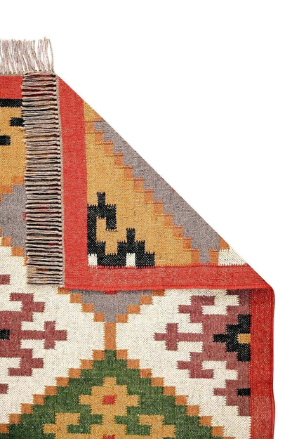 Alfombra Kilim de pasillo, tres metros, pasillero, étnica, moderno, tradicional, multicolor, moderna, hecha a mano de Lana y Yute - 75x300 cm - Origen India -Tintes Naturales- Fibras Sostenibles