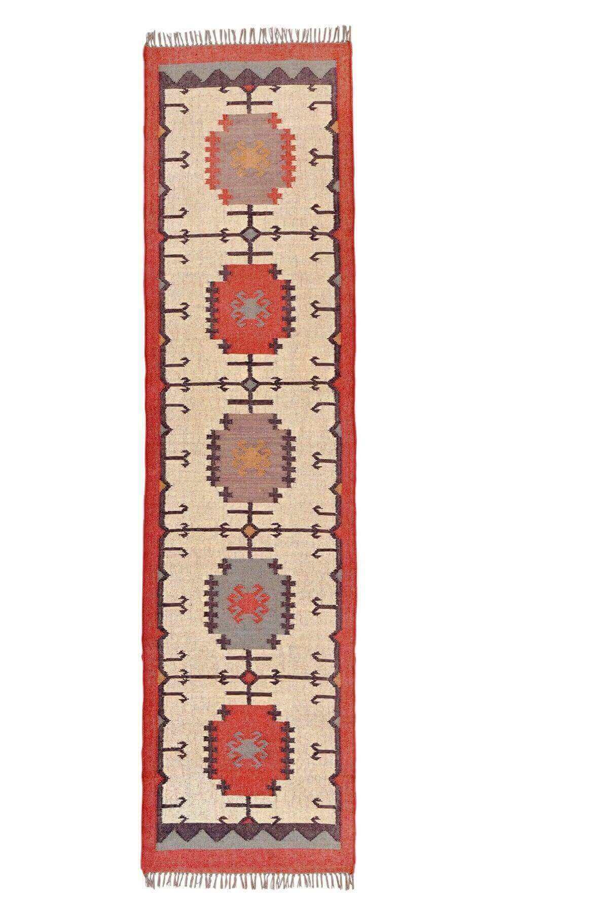 Alfombra Kilim de pasillo, tres metros, pasillero, étnica, moderno, tradicional,  moderna, hecha a mano de Lana y Yute