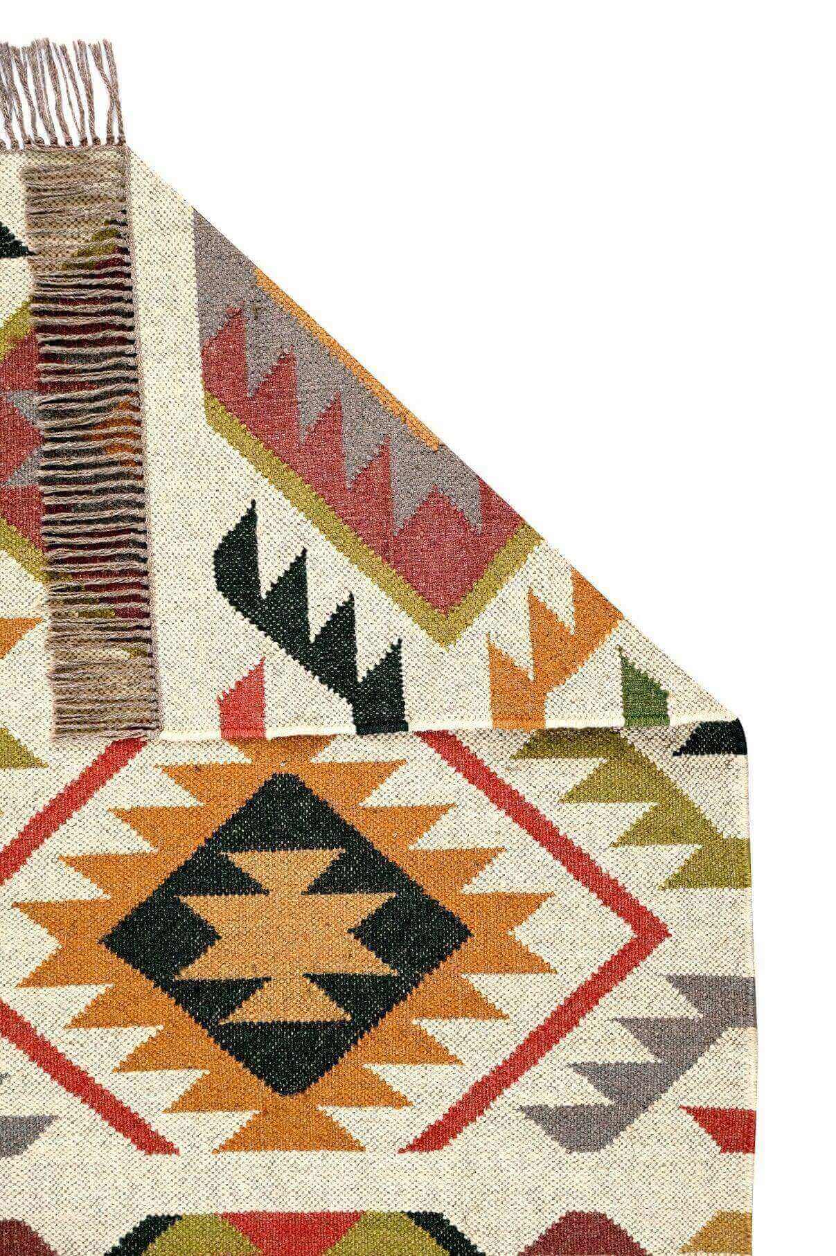 Alfombra Kilim de pasillo, tres metros, pasillero, étnica, moderno, tradicional, multicolor, moderna, hecha a mano de Lana y Yute - 75x300 cm - Origen India -Tintes Naturales- Fibras Sostenibles